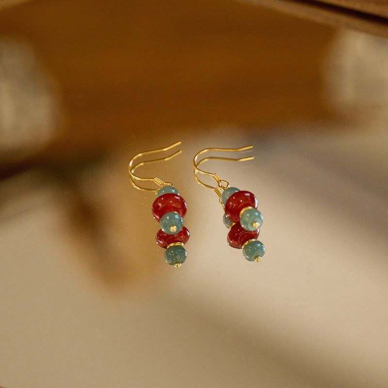 Orecchini della fortuna in argento sterling 925 con Buddha Stones, giada, agata rossa