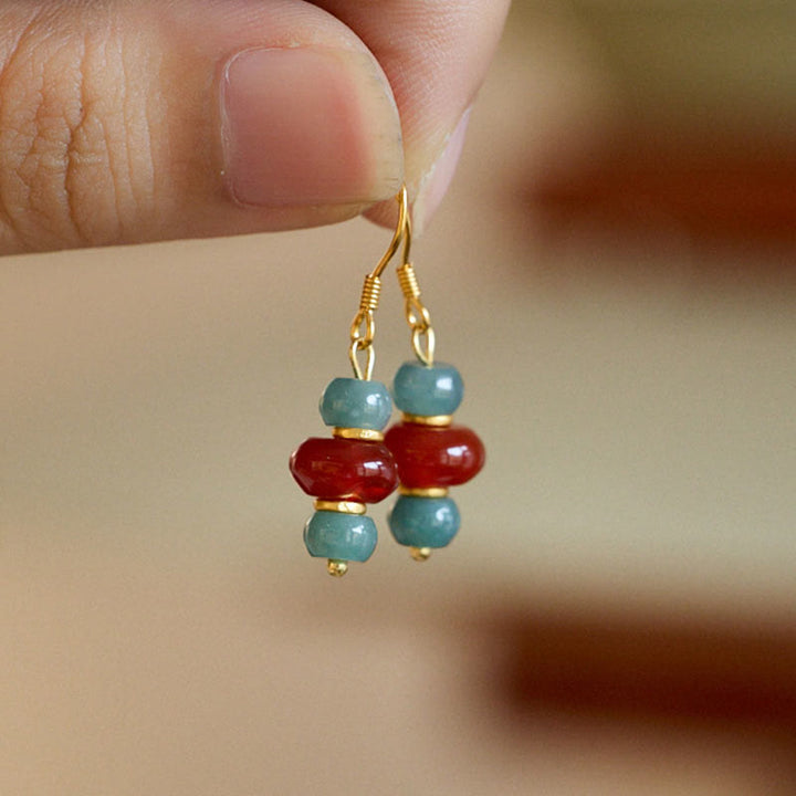 Orecchini della fortuna in argento sterling 925 con Buddha Stones, giada, agata rossa