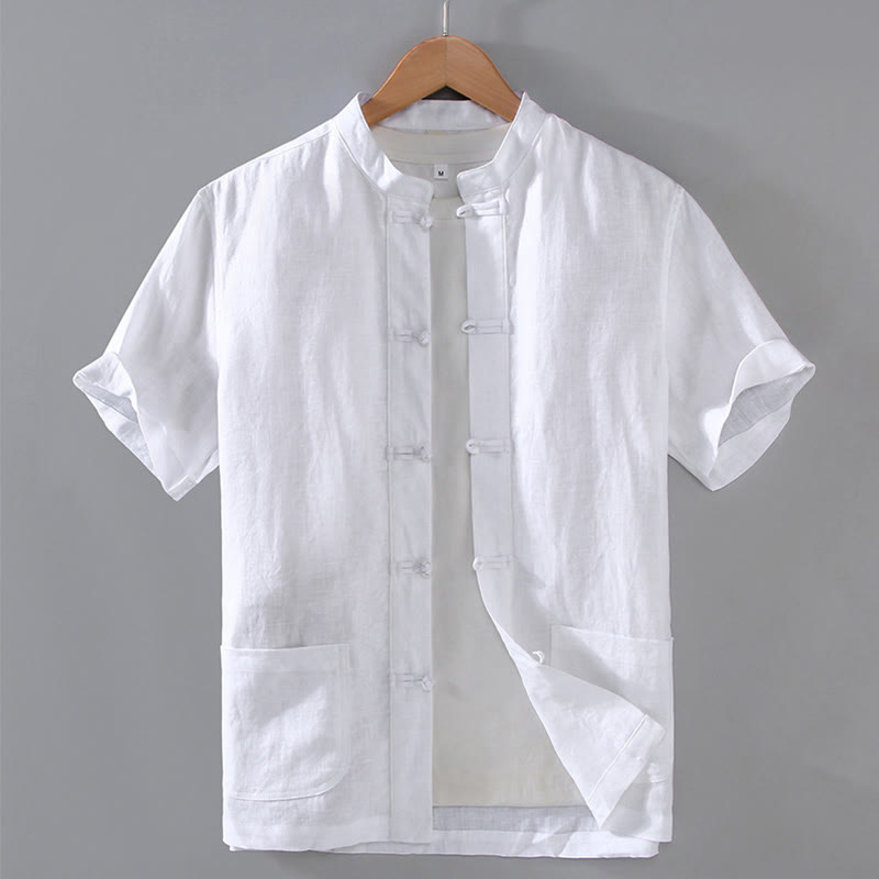 Camicia da uomo in lino e cotone con bottoni a forma di rana, stile vintage, stile cinese, con tasche, stile Buddha Stones - Bianco - US/UK/AU46, EU56 (5XL) - image 10