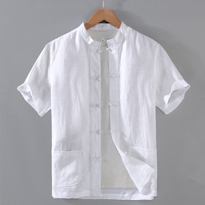 Camicia da uomo in lino e cotone con bottoni a forma di rana, stile vintage, stile cinese, con tasche, stile Buddha Stones - Bianco - US/UK/AU46, EU56 (5XL) - image 10