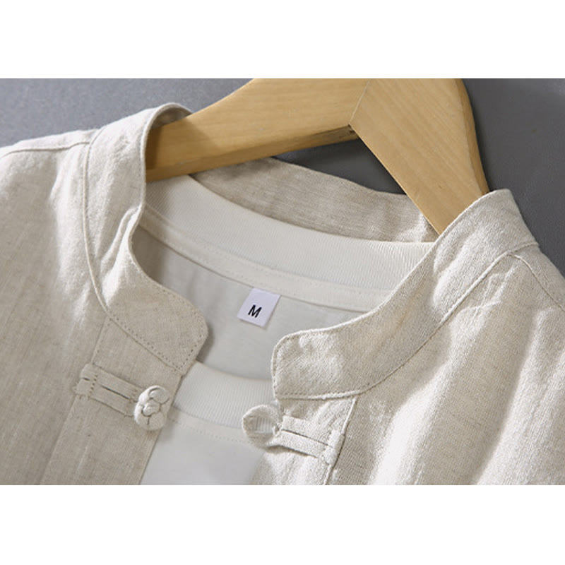 Camicia da uomo in lino e cotone con bottoni a forma di rana, stile vintage, stile cinese, con tasche, stile Buddha Stones - image 3