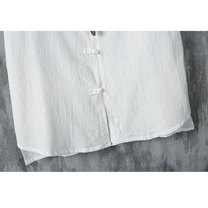 Camicia da uomo in cotone e lino a maniche corte, casual, semplice, con bottoni cinesi a forma di rana, modello Buddha Stones - image 8