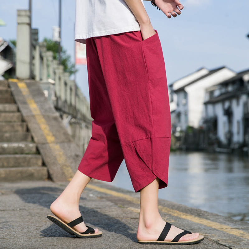 Pantaloni da uomo in lino e cotone, con coulisse, lunghezza 7-8, con tasche, modello Buddha Stones, casual, semplici e semplici, con design affusolato. - image 23