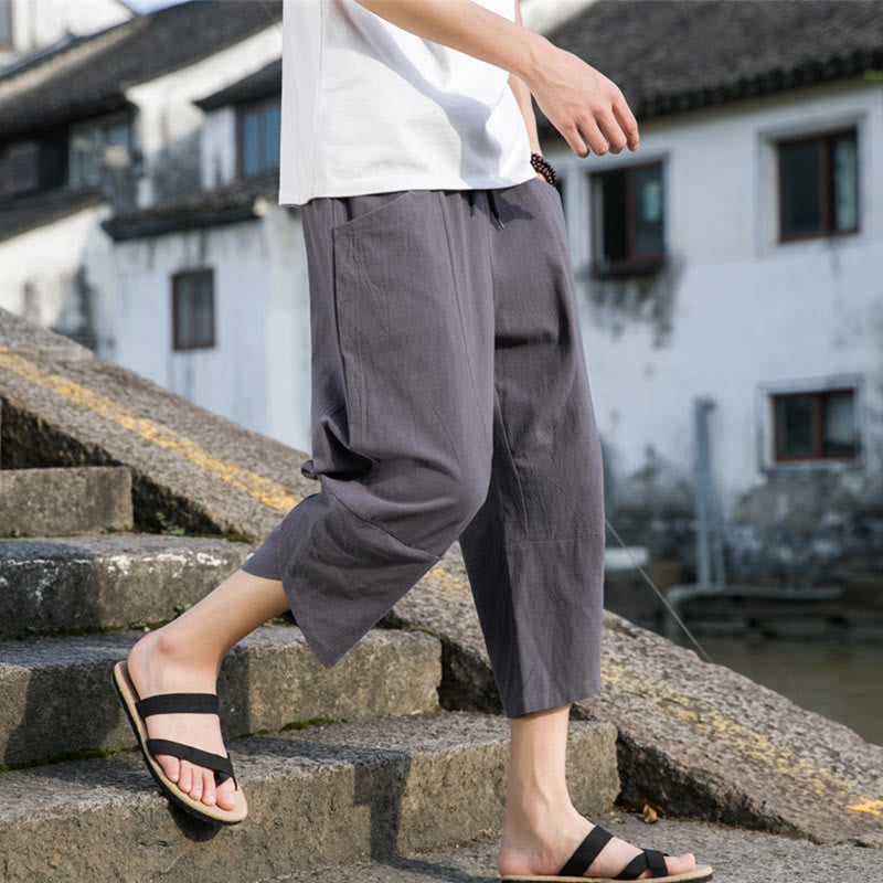 Pantaloni da uomo in lino e cotone, con coulisse, lunghezza 7-8, con tasche, modello Buddha Stones, casual, semplici e semplici, con design affusolato. - image 10