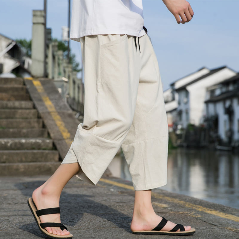 Pantaloni da uomo in lino e cotone, con coulisse, lunghezza 7-8, con tasche, modello Buddha Stones, casual, semplici e semplici, con design affusolato. - Beige - US/UK/AU46, EU56 (5XL) - image 16