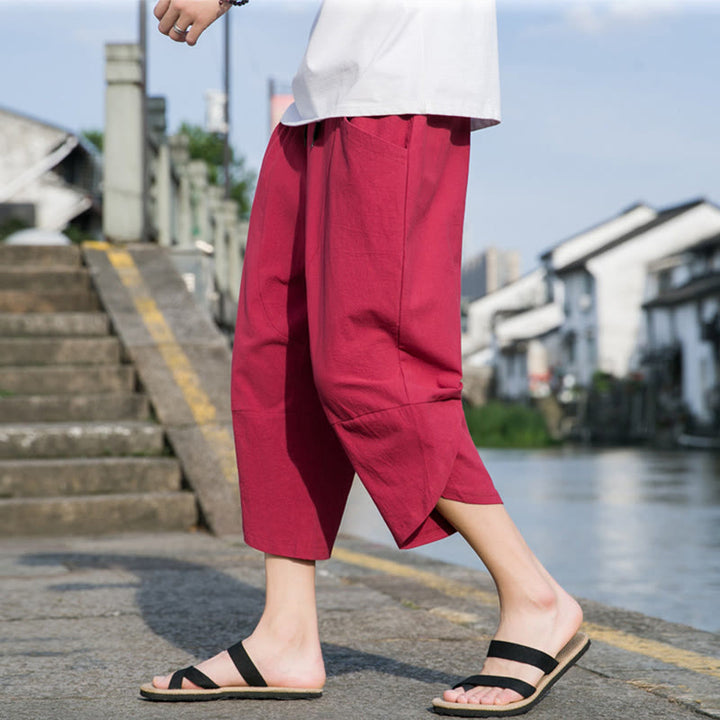 Pantaloni da uomo in lino e cotone, con coulisse, lunghezza 7-8, con tasche, modello Buddha Stones, casual, semplici e semplici, con design affusolato. - Cremisi - US/UK/AU46, EU56 (5XL) - image 21