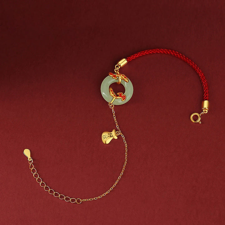 Braccialetto portafortuna della ricchezza con fibbia della pace con pesce Koi in argento Buddha Stones 999 e giada bianca di Hetian