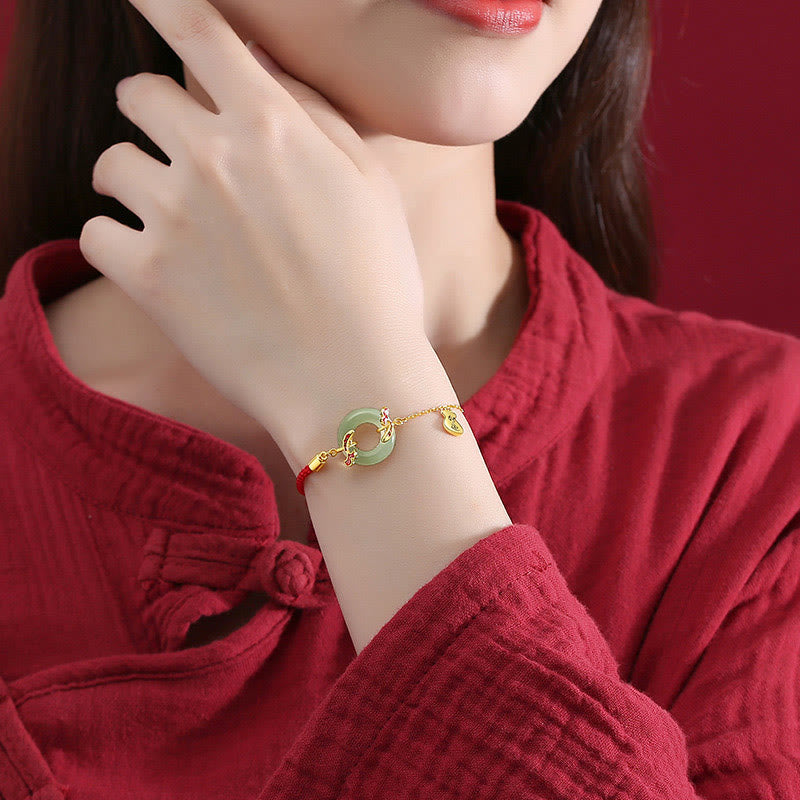 Braccialetto portafortuna della ricchezza con fibbia della pace con pesce Koi in argento Buddha Stones 999 e giada bianca di Hetian