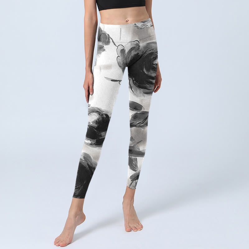Leggings da palestra con stampa di rose acquerello Buddha Stones, pantaloni da yoga da donna - image 6