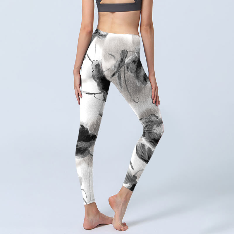 Leggings da palestra con stampa di rose acquerello Buddha Stones, pantaloni da yoga da donna - image 4