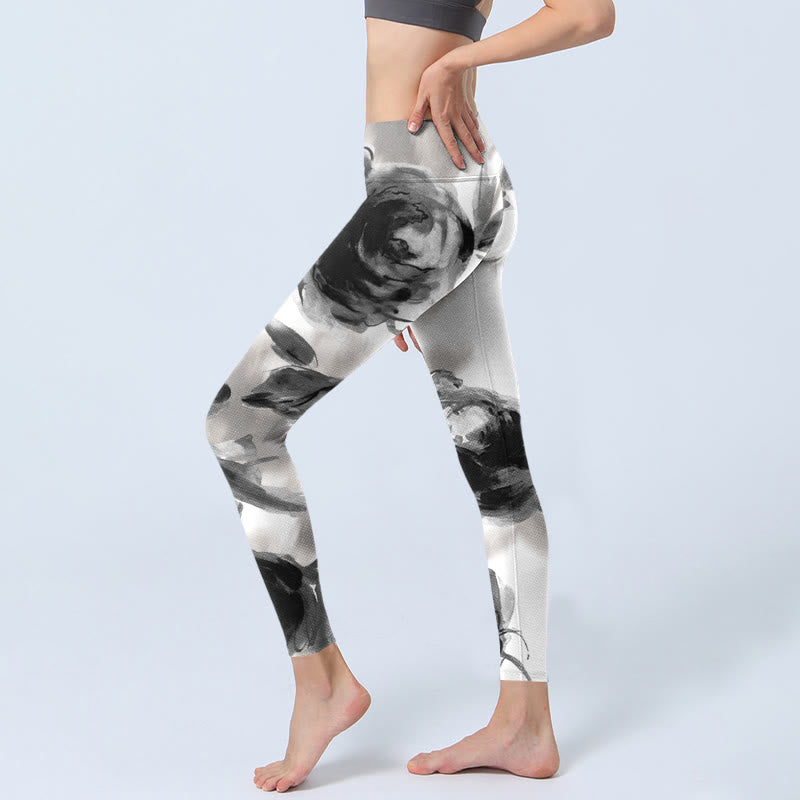 Leggings da palestra con stampa di rose acquerello Buddha Stones, pantaloni da yoga da donna - image 3