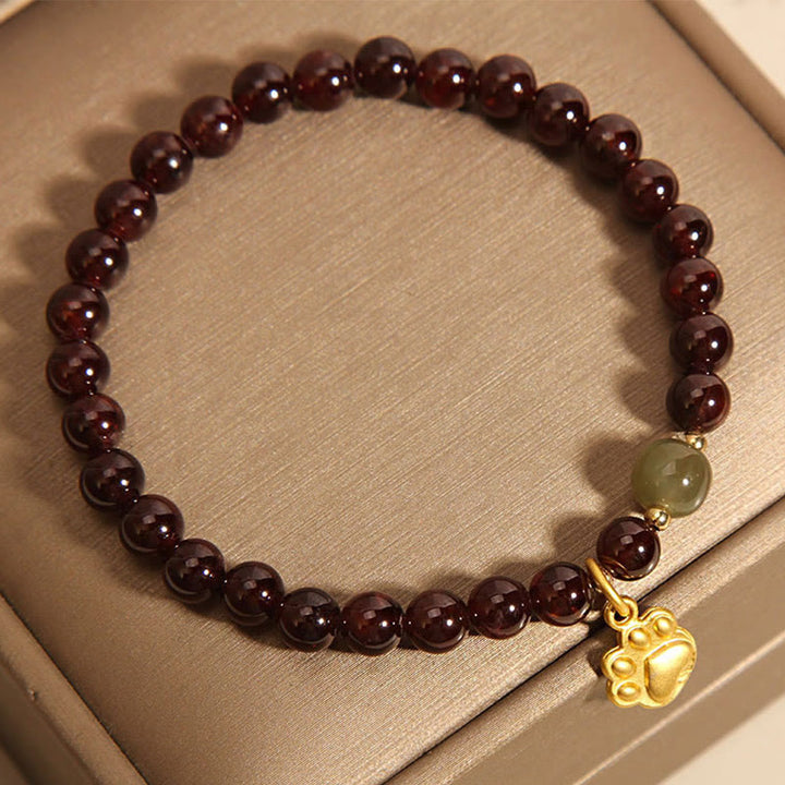 Bracciale di purificazione con perle di giada Hetian, granato, Buddha Stones zampa di gatto