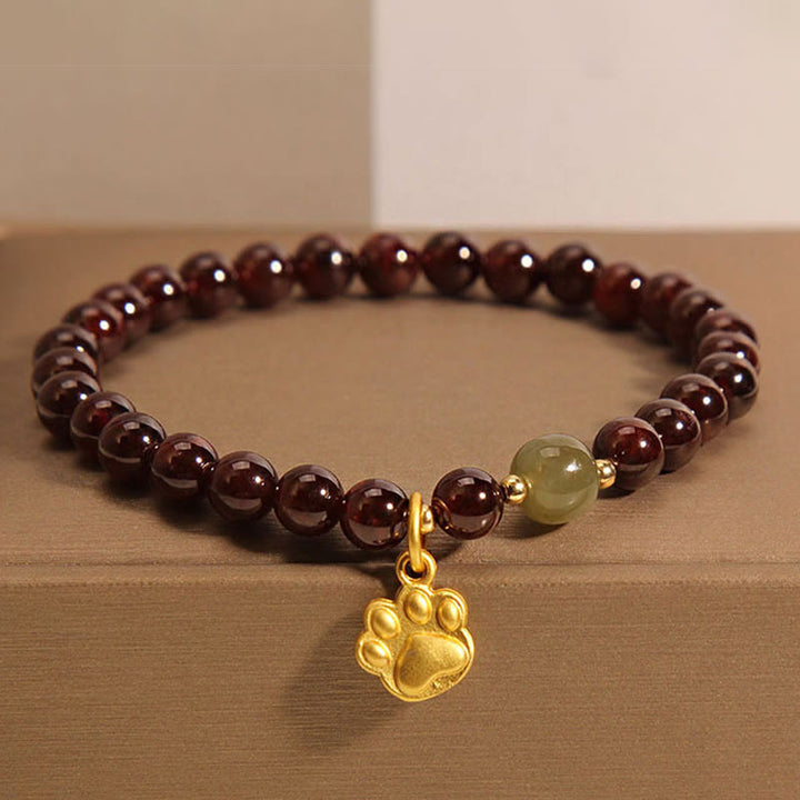 Bracciale di purificazione con perle di giada Hetian, granato, Buddha Stones zampa di gatto