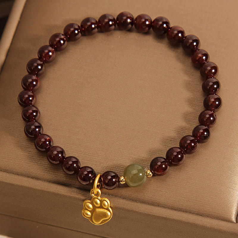 Bracciale di purificazione con perle di giada Hetian, granato, Buddha Stones zampa di gatto