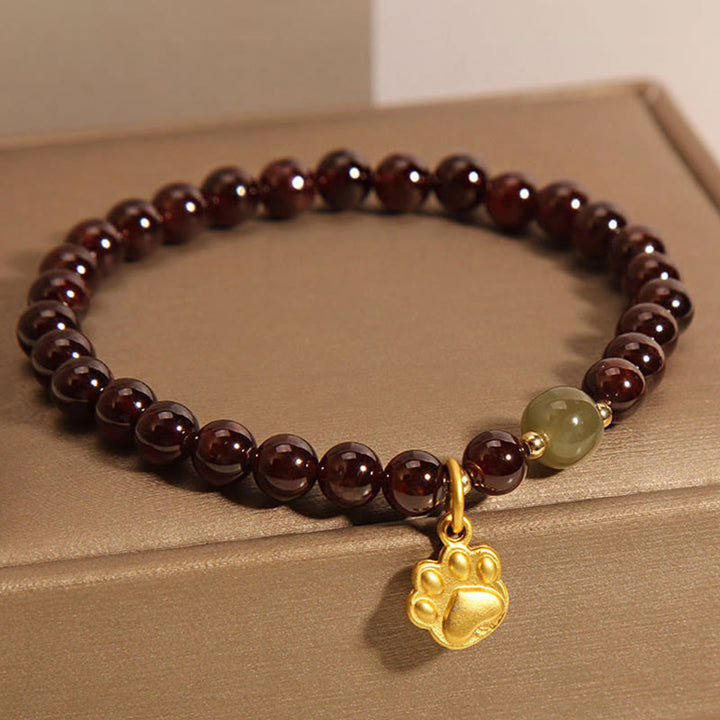 Bracciale di purificazione con perle di giada Hetian, granato, Buddha Stones zampa di gatto
