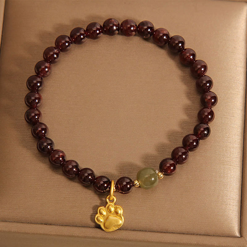 Bracciale di purificazione con perle di giada Hetian, granato, Buddha Stones zampa di gatto