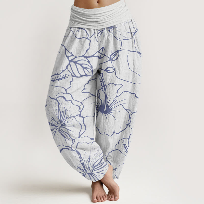 Pantaloni harem da donna con elastico in vita e motivo a fiori di gloria mattutina Buddha Stones - Nevicare - US22, UK/AU26, EU54 (6XL) - image 5