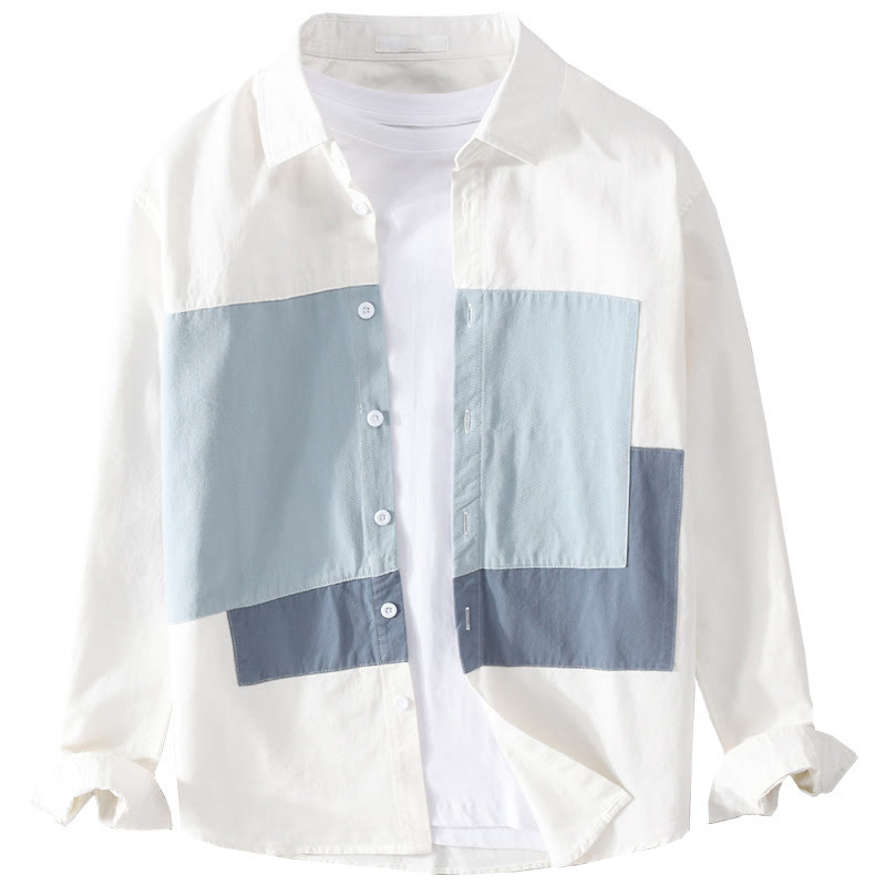 Camicia da uomo in cotone e lino con tasche, maniche lunghe, bottoni, risvolto a contrasto, cuciture primaverili Buddha Stones - image 9