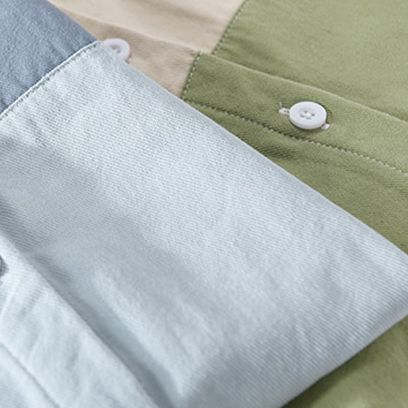 Camicia da uomo in cotone e lino con tasche, maniche lunghe, bottoni, risvolto a contrasto, cuciture primaverili Buddha Stones - image 18