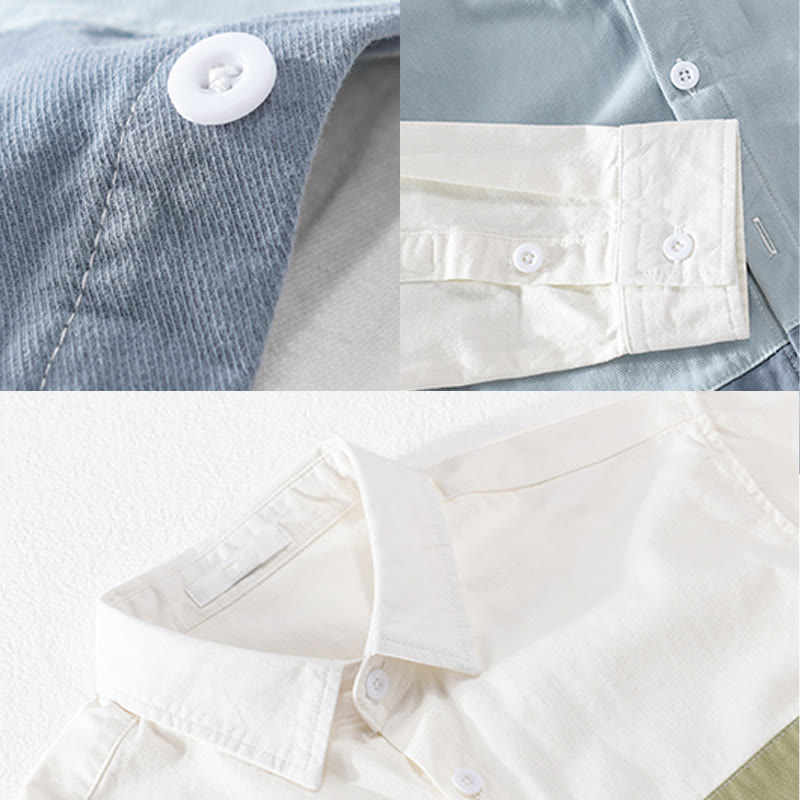 Camicia da uomo in cotone e lino con tasche, maniche lunghe, bottoni, risvolto a contrasto, cuciture primaverili Buddha Stones - image 8