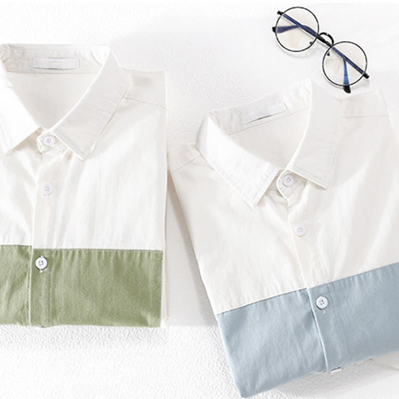 Camicia da uomo in cotone e lino con tasche, maniche lunghe, bottoni, risvolto a contrasto, cuciture primaverili Buddha Stones - image 16