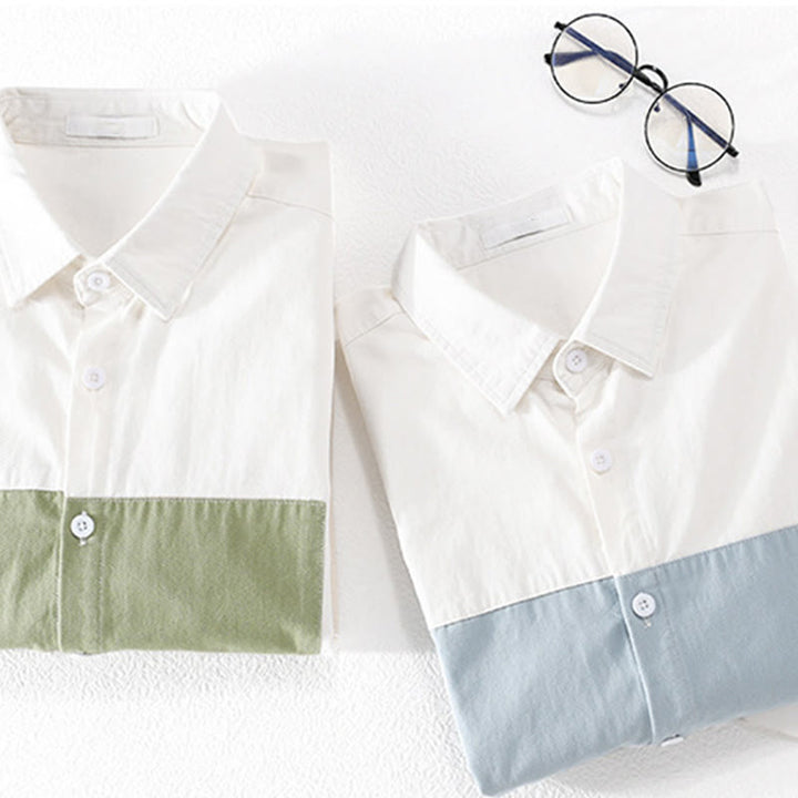Camicia da uomo in cotone e lino con tasche, maniche lunghe, bottoni, risvolto a contrasto, cuciture primaverili Buddha Stones - image 16