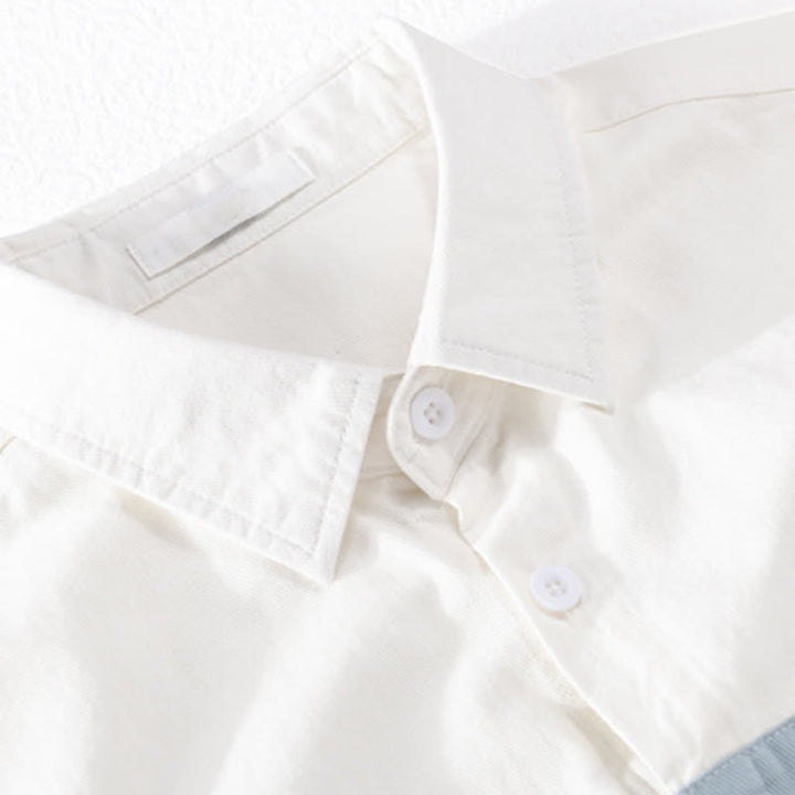 Camicia da uomo in cotone e lino con tasche, maniche lunghe, bottoni, risvolto a contrasto, cuciture primaverili Buddha Stones - image 2