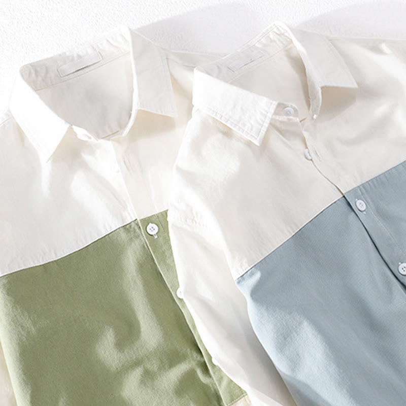 Camicia da uomo in cotone e lino con tasche, maniche lunghe, bottoni, risvolto a contrasto, cuciture primaverili Buddha Stones - image 17