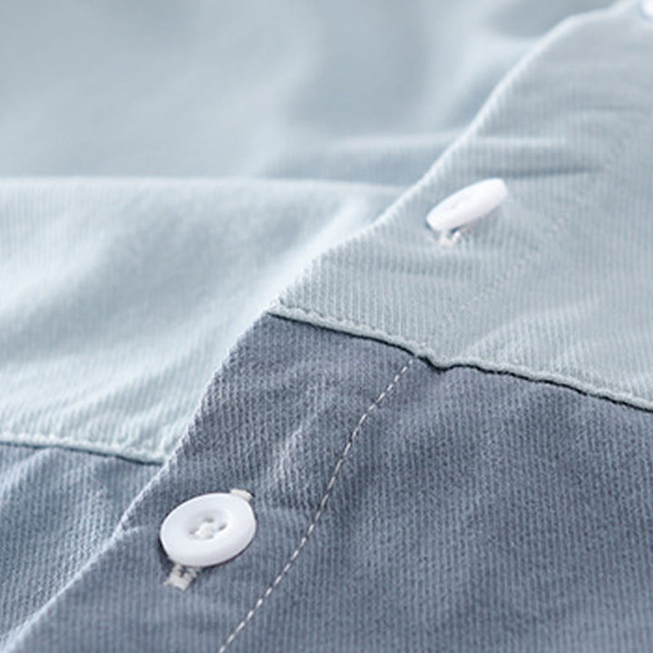 Camicia da uomo in cotone e lino con tasche, maniche lunghe, bottoni, risvolto a contrasto, cuciture primaverili Buddha Stones - image 6