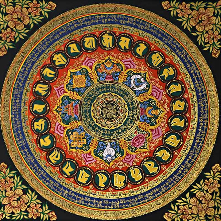 Buddha Stones , pittura tibetana Thangka, Om Mani Padme Hum, scrittura, decorazione fatta a mano (stile casuale)