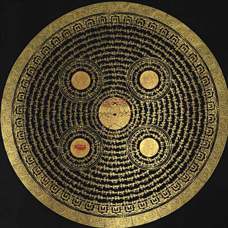 Buddha Stones , pittura tibetana Thangka, Om Mani Padme Hum, scrittura, decorazione fatta a mano (stile casuale)