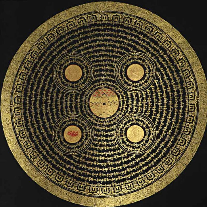 Buddha Stones , pittura tibetana Thangka, Om Mani Padme Hum, scrittura, decorazione fatta a mano (stile casuale)