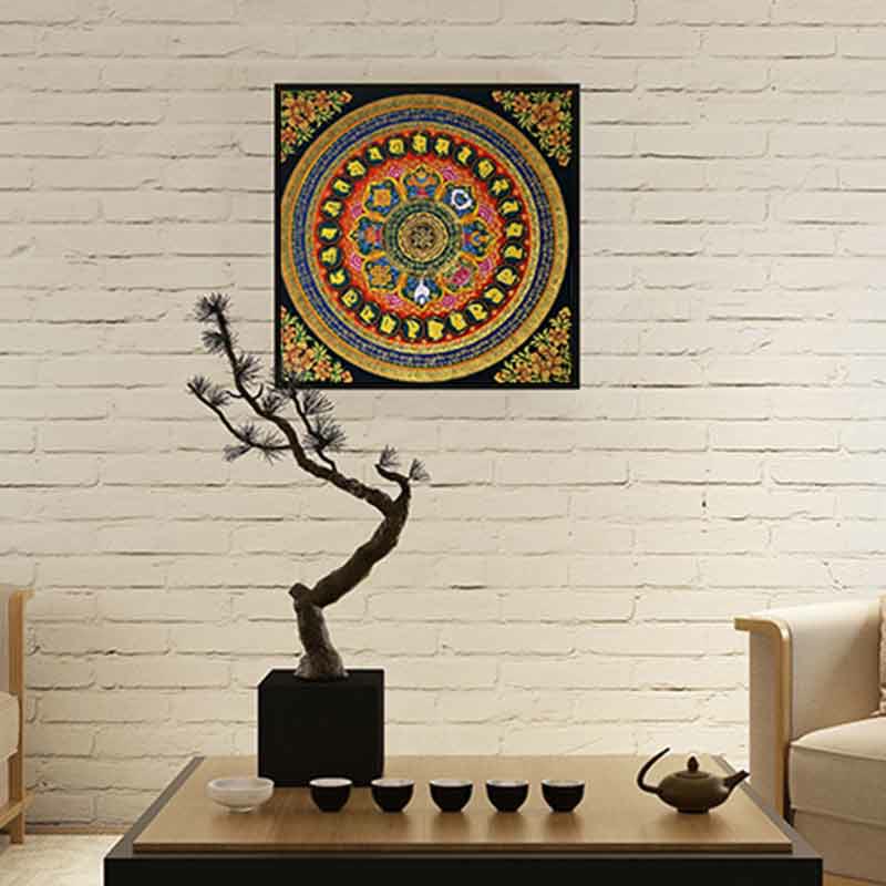 Buddha Stones , pittura tibetana Thangka, Om Mani Padme Hum, scrittura, decorazione fatta a mano (stile casuale)