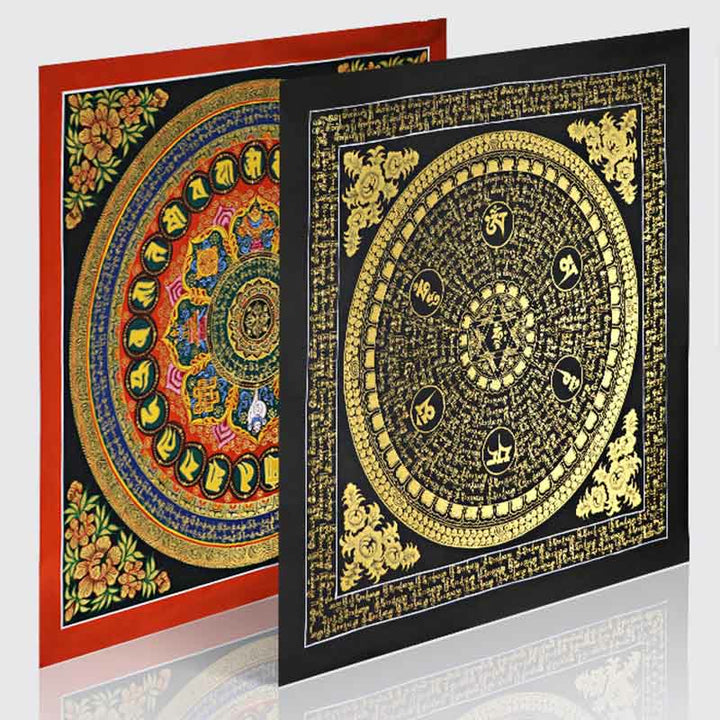 Buddha Stones , pittura tibetana Thangka, Om Mani Padme Hum, scrittura, decorazione fatta a mano (stile casuale)