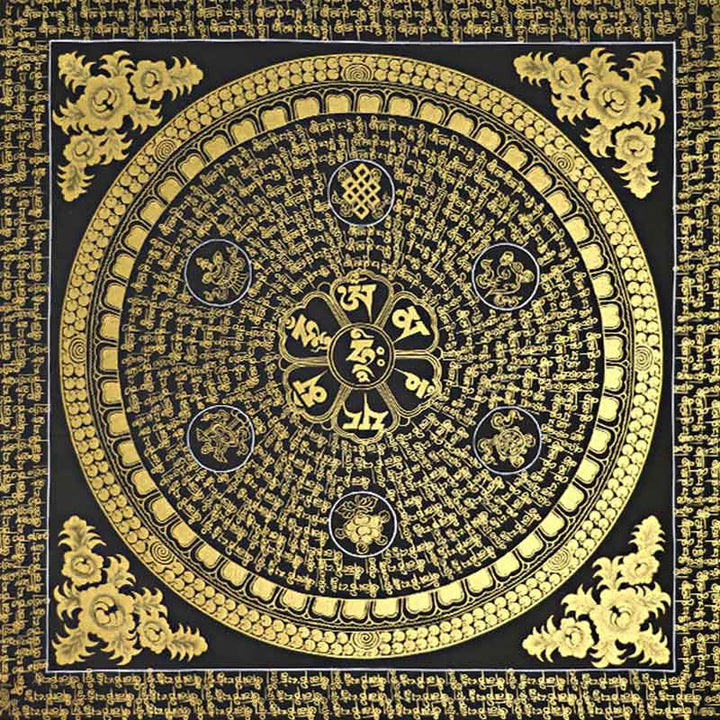 Buddha Stones , pittura tibetana Thangka, Om Mani Padme Hum, scrittura, decorazione fatta a mano (stile casuale)