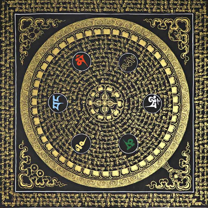 Buddha Stones , pittura tibetana Thangka, Om Mani Padme Hum, scrittura, decorazione fatta a mano (stile casuale)