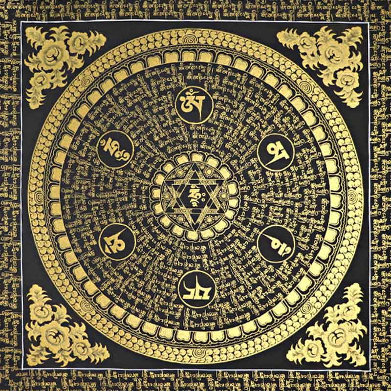 Buddha Stones , pittura tibetana Thangka, Om Mani Padme Hum, scrittura, decorazione fatta a mano (stile casuale)