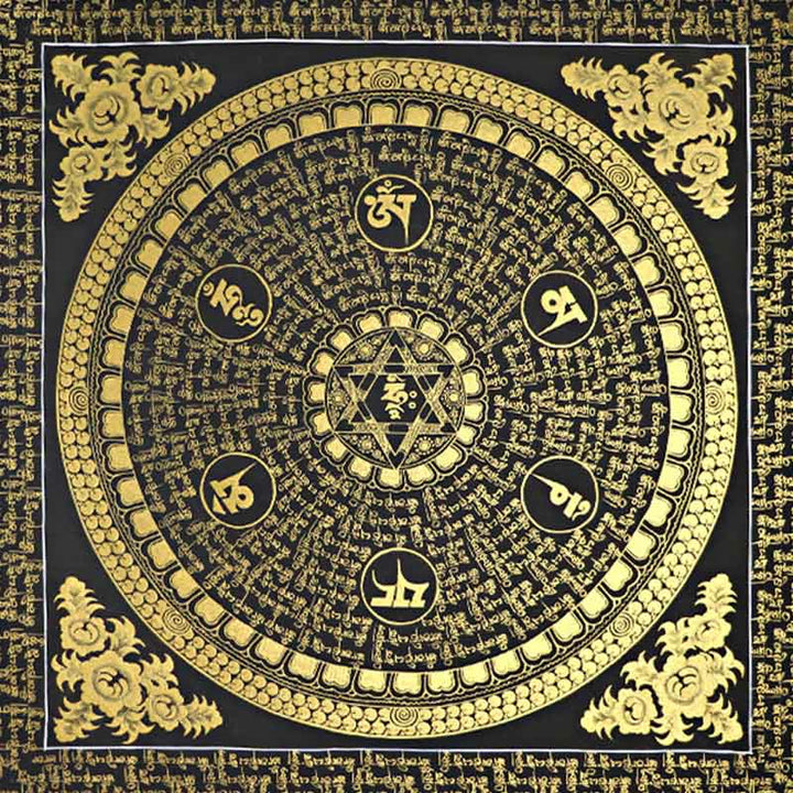 Buddha Stones , pittura tibetana Thangka, Om Mani Padme Hum, scrittura, decorazione fatta a mano (stile casuale)