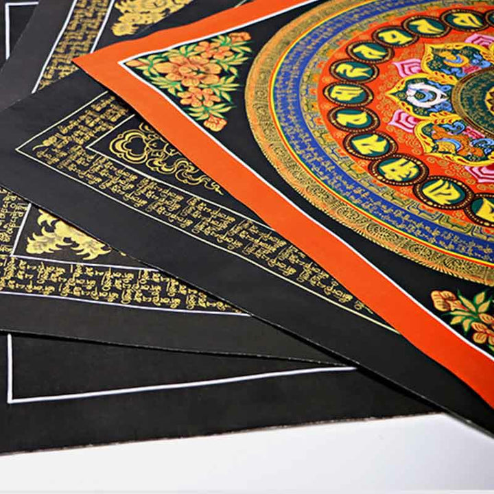 Buddha Stones , pittura tibetana Thangka, Om Mani Padme Hum, scrittura, decorazione fatta a mano (stile casuale)