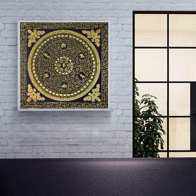 Buddha Stones , pittura tibetana Thangka, Om Mani Padme Hum, scrittura, decorazione fatta a mano (stile casuale)