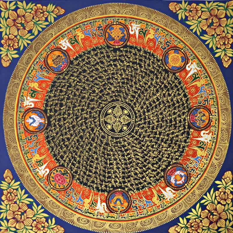 Buddha Stones , pittura tibetana Thangka, Om Mani Padme Hum, scrittura, decorazione fatta a mano (stile casuale)