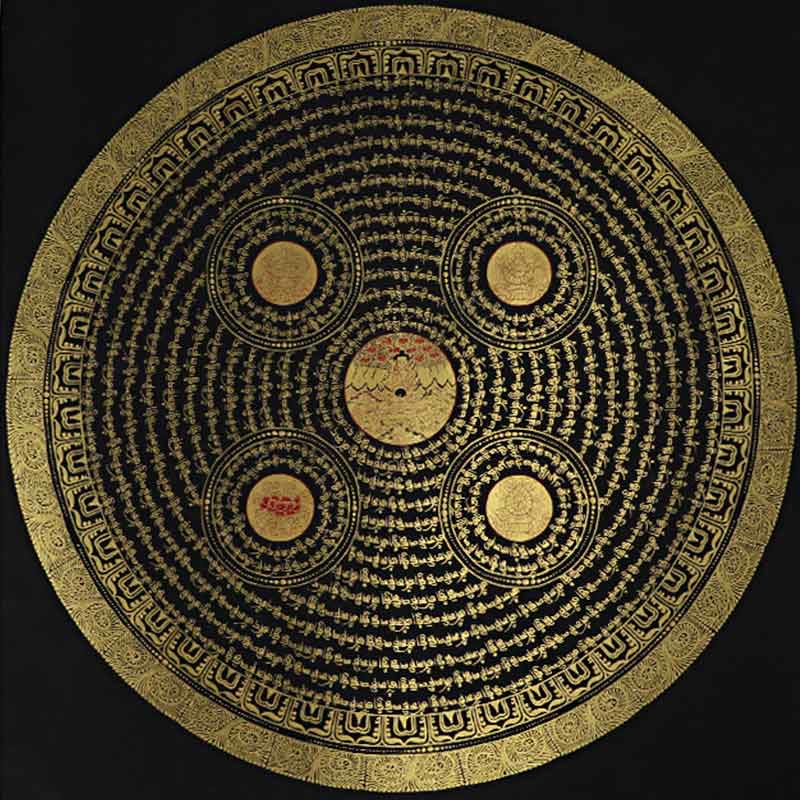 Buddha Stones , pittura tibetana Thangka, Om Mani Padme Hum, scrittura, decorazione fatta a mano (stile casuale)