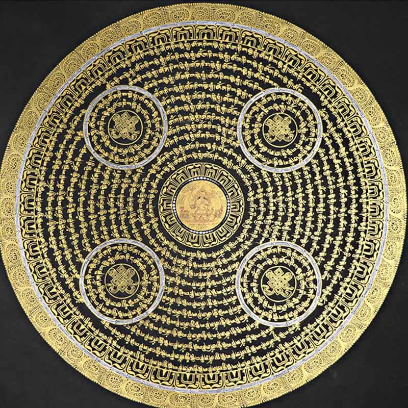 Buddha Stones , pittura tibetana Thangka, Om Mani Padme Hum, scrittura, decorazione fatta a mano (stile casuale)