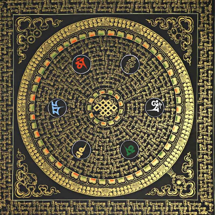 Buddha Stones , pittura tibetana Thangka, Om Mani Padme Hum, scrittura, decorazione fatta a mano (stile casuale)