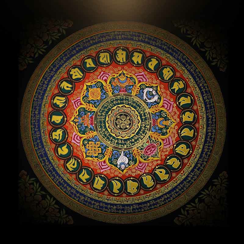 Buddha Stones , pittura tibetana Thangka, Om Mani Padme Hum, scrittura, decorazione fatta a mano (stile casuale)