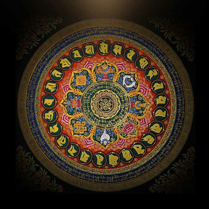 Buddha Stones , pittura tibetana Thangka, Om Mani Padme Hum, scrittura, decorazione fatta a mano (stile casuale)