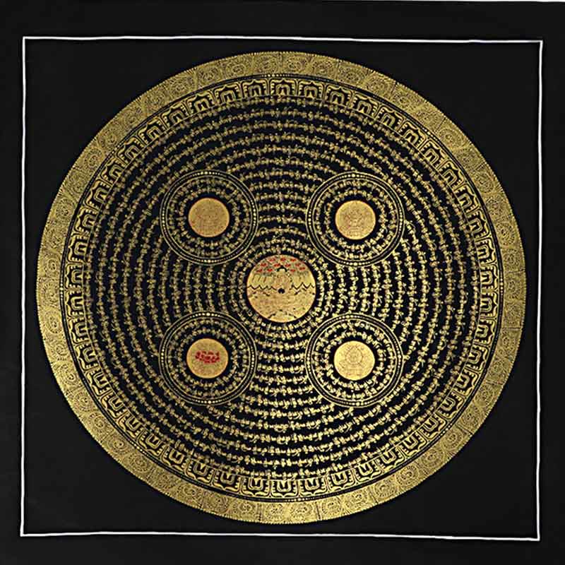 Buddha Stones , pittura tibetana Thangka, Om Mani Padme Hum, scrittura, decorazione fatta a mano (stile casuale)