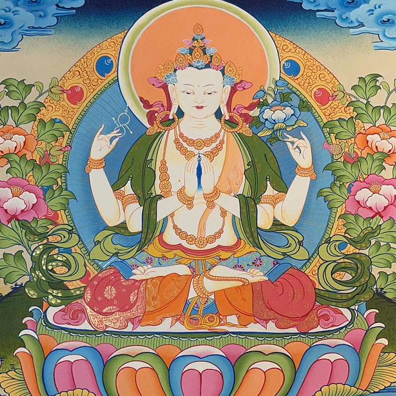 Buddha Stones, pittura tibetana Thangka, Dio giallo della ricchezza, Tara verde, Avalokitesvara, decorazione fatta a mano, scatola cieca (stile casuale)