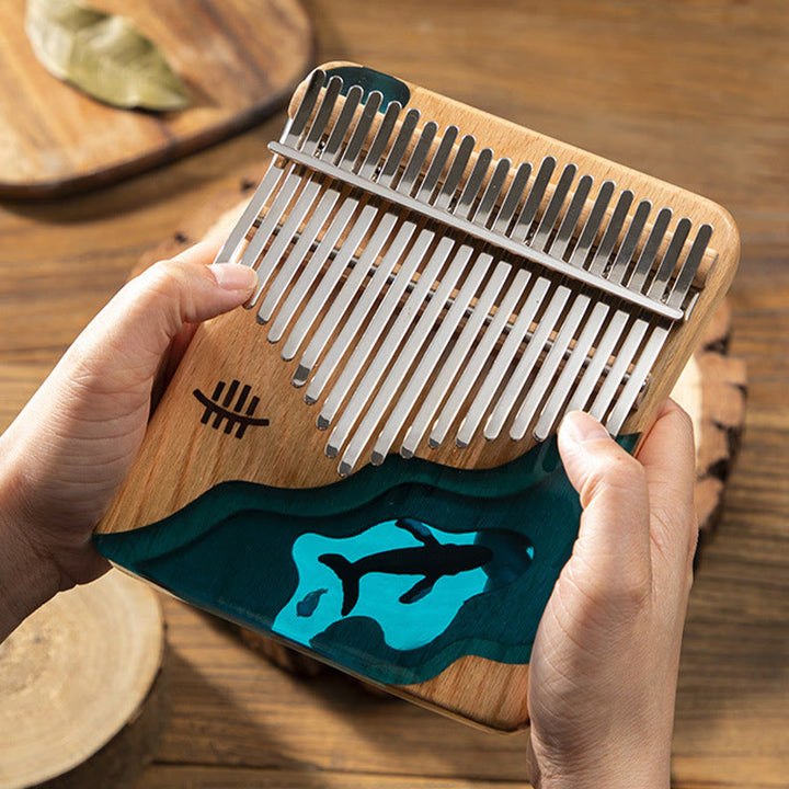 Buddha Stones Kalimba 17/21 tasti pianoforte a pollice in legno di faggio, balena blu profondo, pianoforte portatile per dita