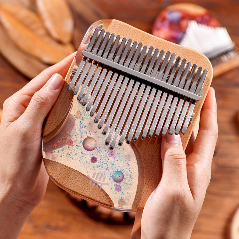 Buddha Stones Kalimba 17/21 tasti pianoforte a pollice in legno di faggio Planet Universe pianoforte portatile per dita